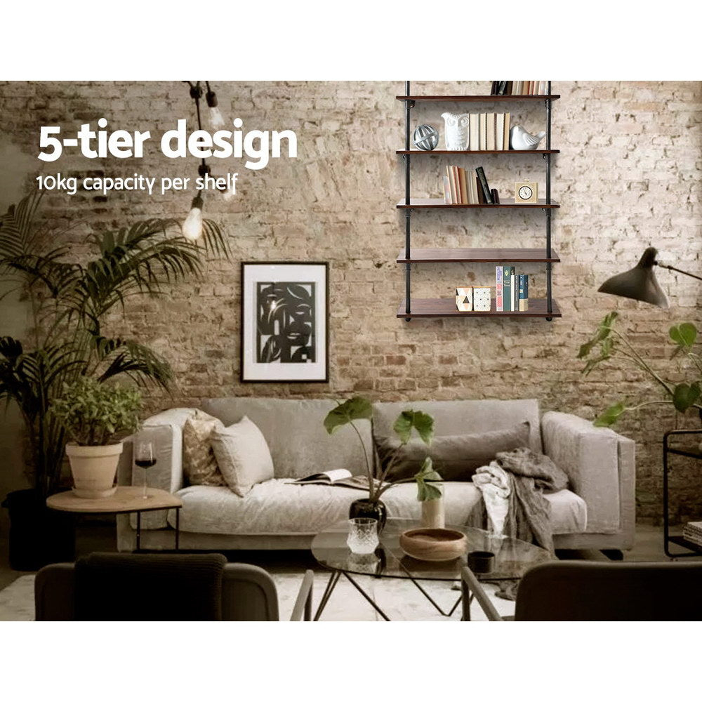 Industrial Series 5 Tier Metal Pipe Wall Shelf Set - Homecoze