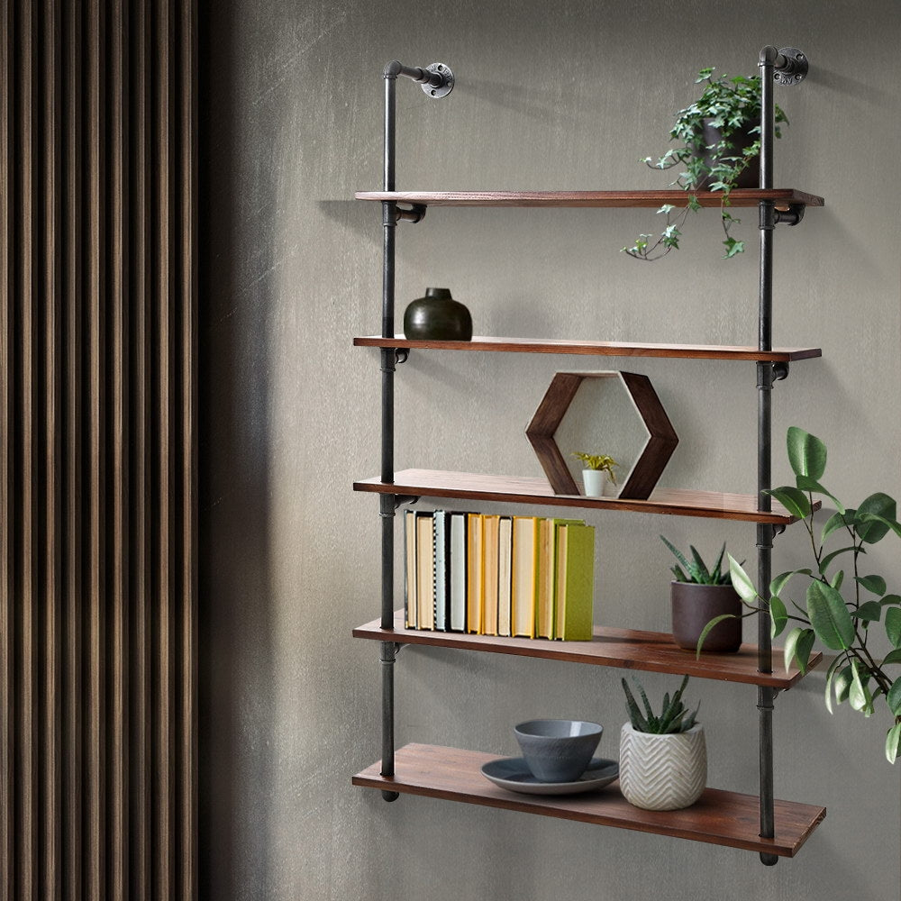 Industrial Series 5 Tier Metal Pipe Wall Shelf Set Homecoze