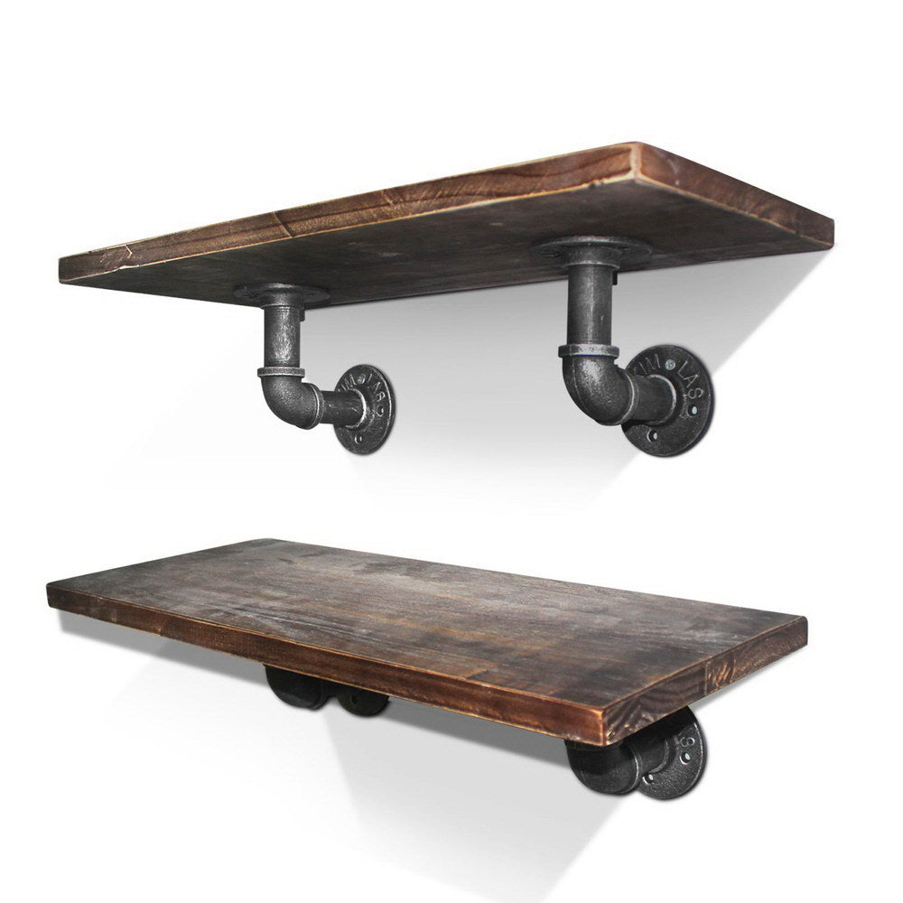 Industrial Series Metal Pipe Wall Shelves Bracket Set - Homecoze