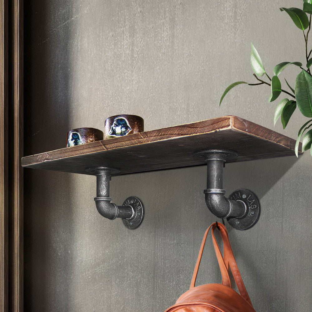 Industrial Series Metal Pipe Wall Shelves Bracket Set - Homecoze