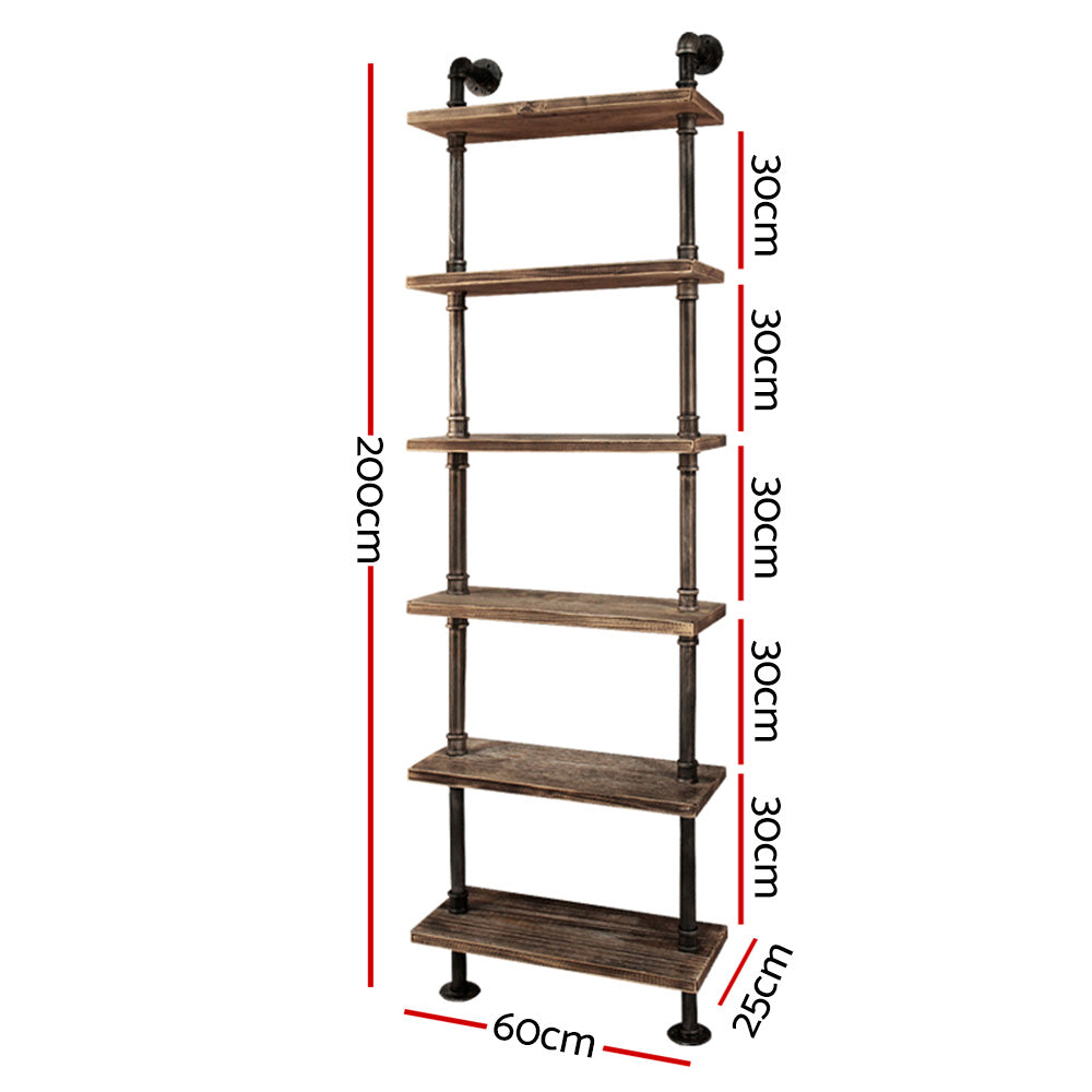 Industrial Series 6 Tier Ladder Style Metal Pipe Wall Shelf Set Homecoze