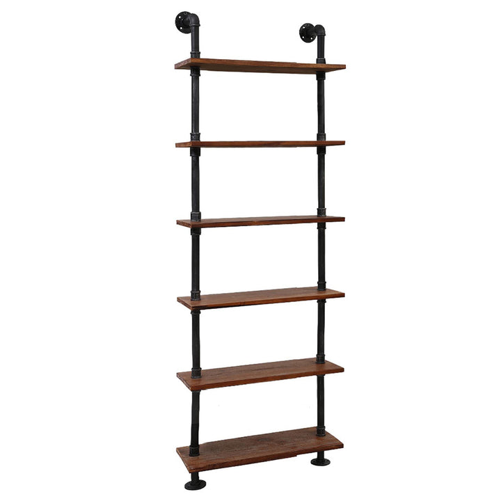 Industrial Series 6 Tier Ladder Style Metal Pipe Wall Shelf Set Homecoze