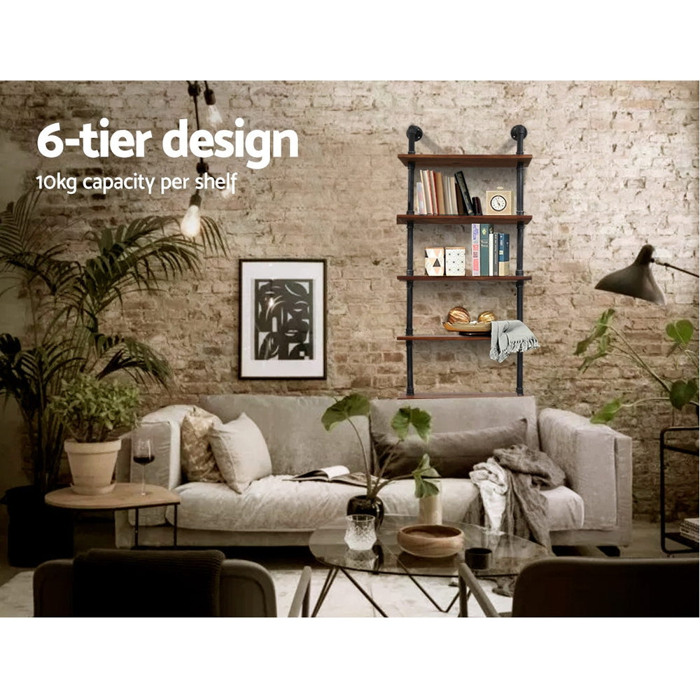 Industrial Series 6 Tier Ladder Style Metal Pipe Wall Shelf Set - Homecoze