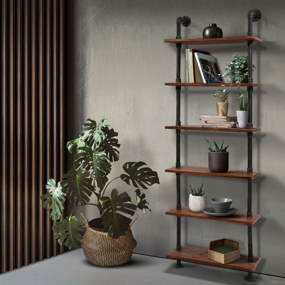 Industrial Series 6 Tier Ladder Style Metal Pipe Wall Shelf Set - Homecoze