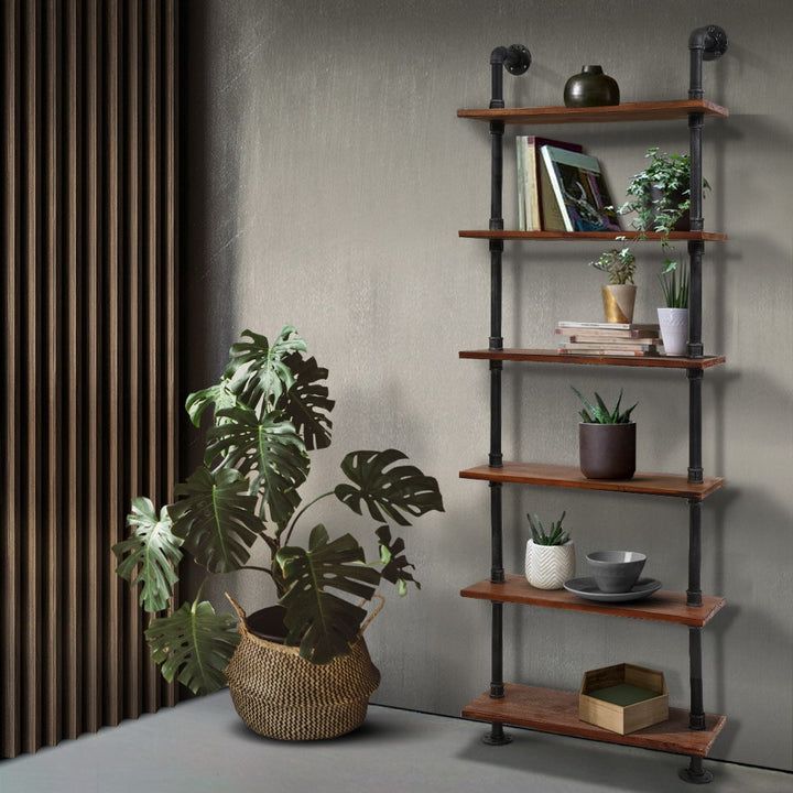 Industrial Series 6 Tier Ladder Style Metal Pipe Wall Shelf Set Homecoze