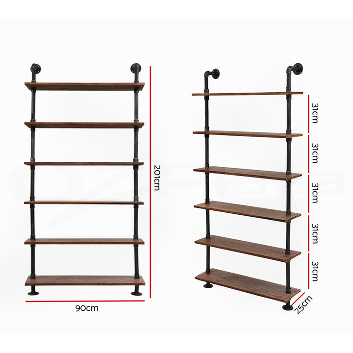 Industrial Series 6 Tier Large Metal Pipe Wall Shelf Set Homecoze