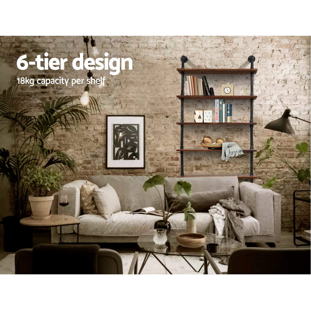 Industrial Series 6 Tier Large Metal Pipe Wall Shelf Set - Homecoze