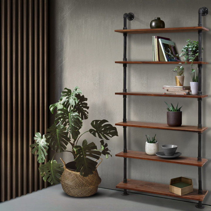 Industrial Series 6 Tier Large Metal Pipe Wall Shelf Set Homecoze