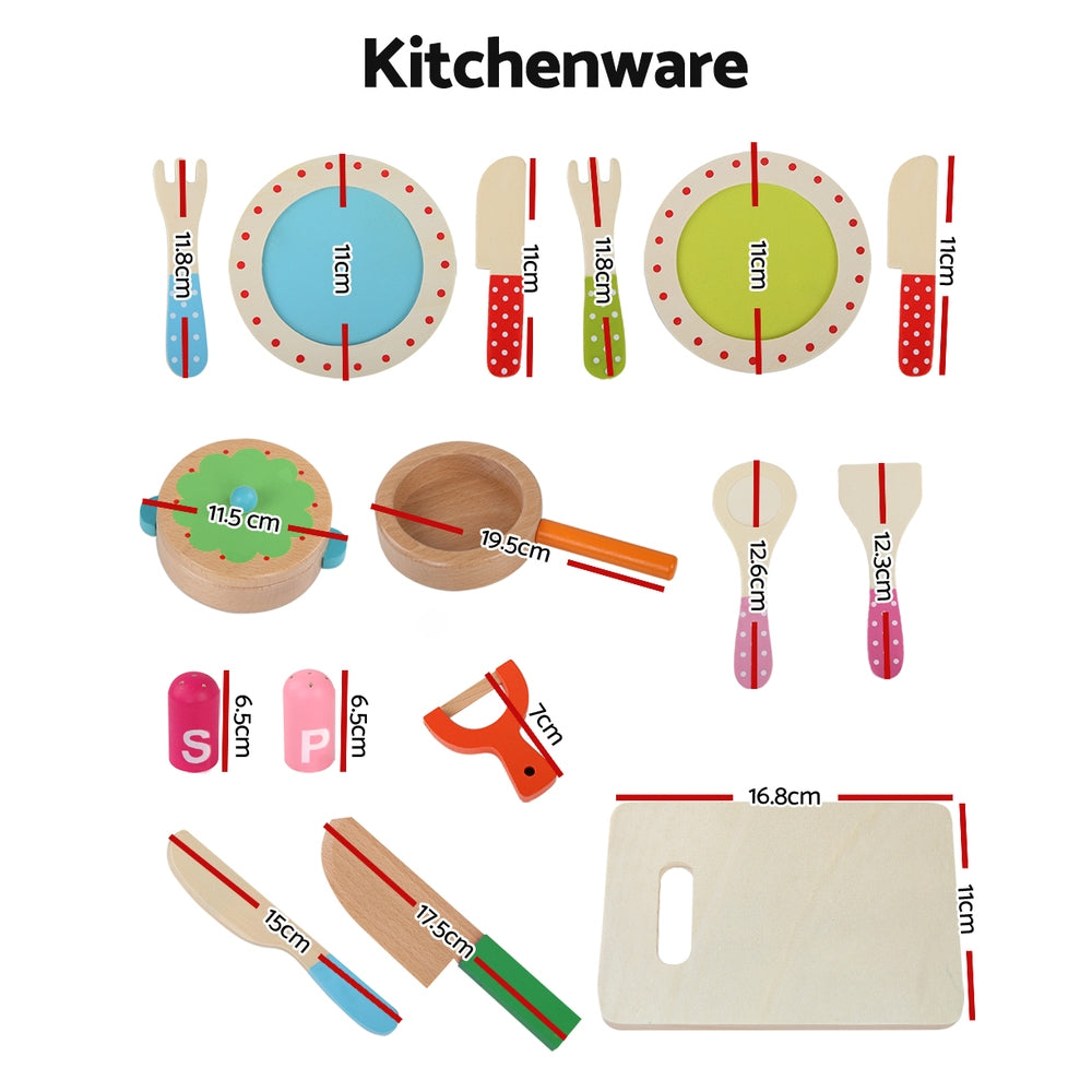 Kids Pretend Play Kitchen Wooden Cooking Utensils Food Set Homecoze