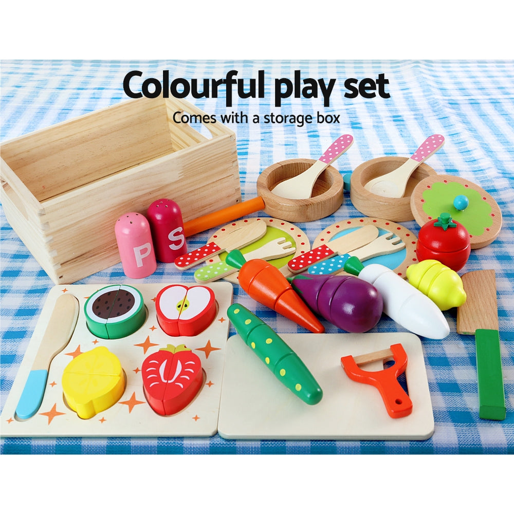 Kids Pretend Play Kitchen Wooden Cooking Utensils Food Set Homecoze