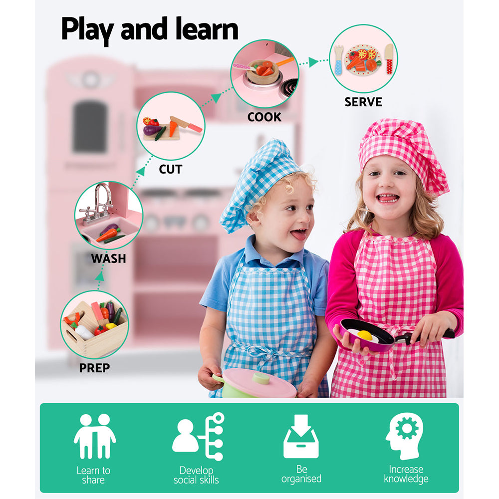 Kids Kitchen Set Pretend Play Food Sets Childrens Utensils Wooden Toy Pink Homecoze
