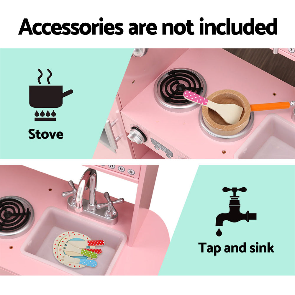 Kids Kitchen Set Pretend Play Food Sets Childrens Utensils Wooden Toy Pink Homecoze
