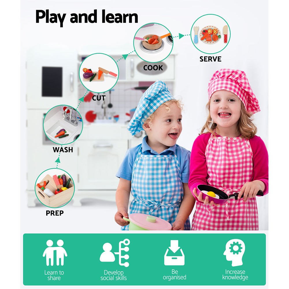 Kids Kitchen Set Pretend Play Food Sets Childrens Utensils Wooden White Homecoze