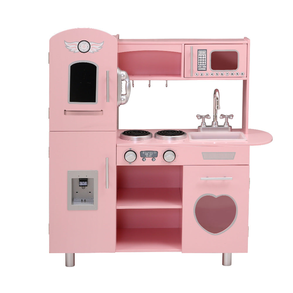 Kids Wooden Kitchen Pretend Play Sets Food Cooking Toys Children - Pink Homecoze