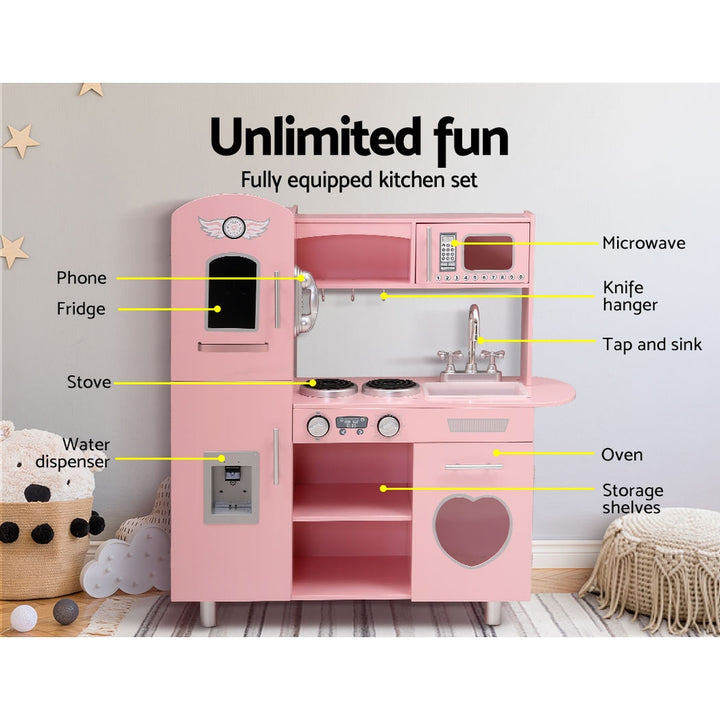 Kids Wooden Kitchen Pretend Play Sets Food Cooking Toys Children - Pink Homecoze