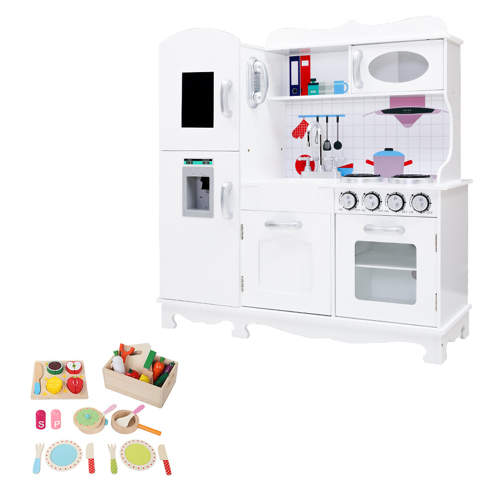Kids Wooden Kitchen Pretend Play Sets Food Cooking Toys Children - White Homecoze