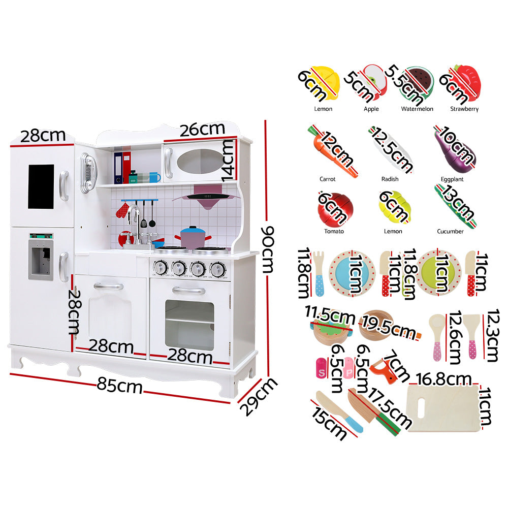Kids Wooden Kitchen Pretend Play Sets Food Cooking Toys Children - White Homecoze