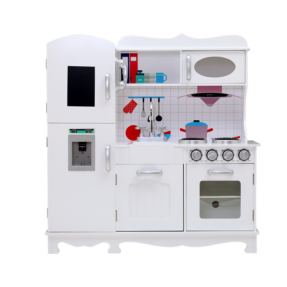 Kids Wooden Kitchen Pretend Play Sets Food Cooking Toys Children - White Homecoze