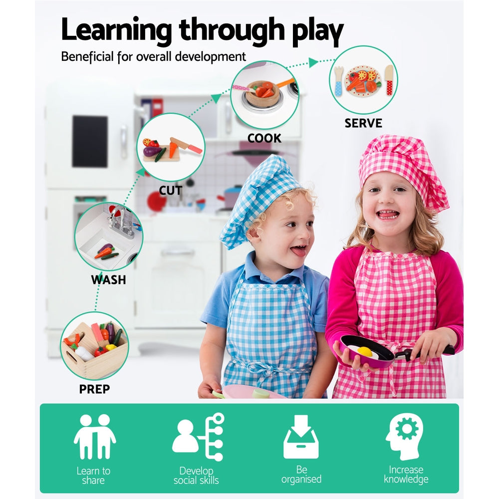 Kids Wooden Kitchen Pretend Play Sets Food Cooking Toys Children - White Homecoze