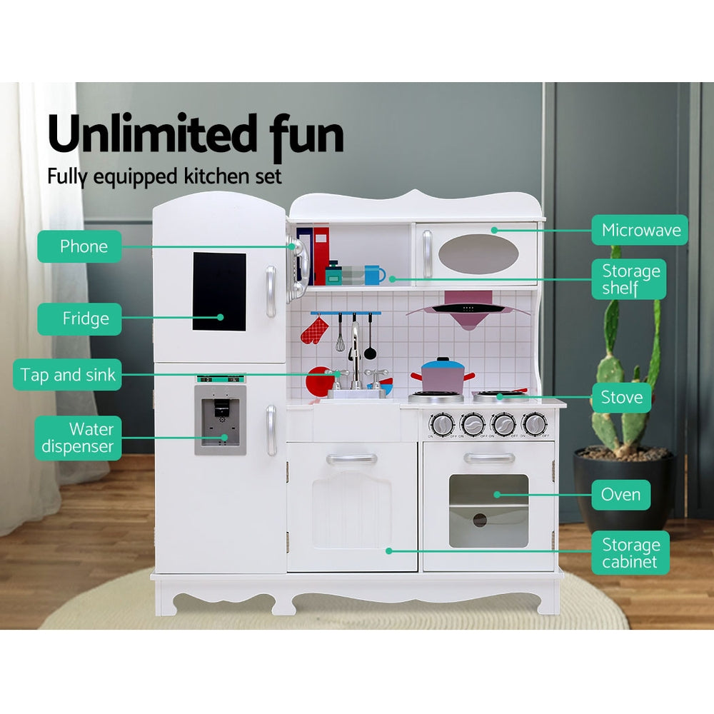 Kids Wooden Kitchen Pretend Play Sets Food Cooking Toys Children - White Homecoze