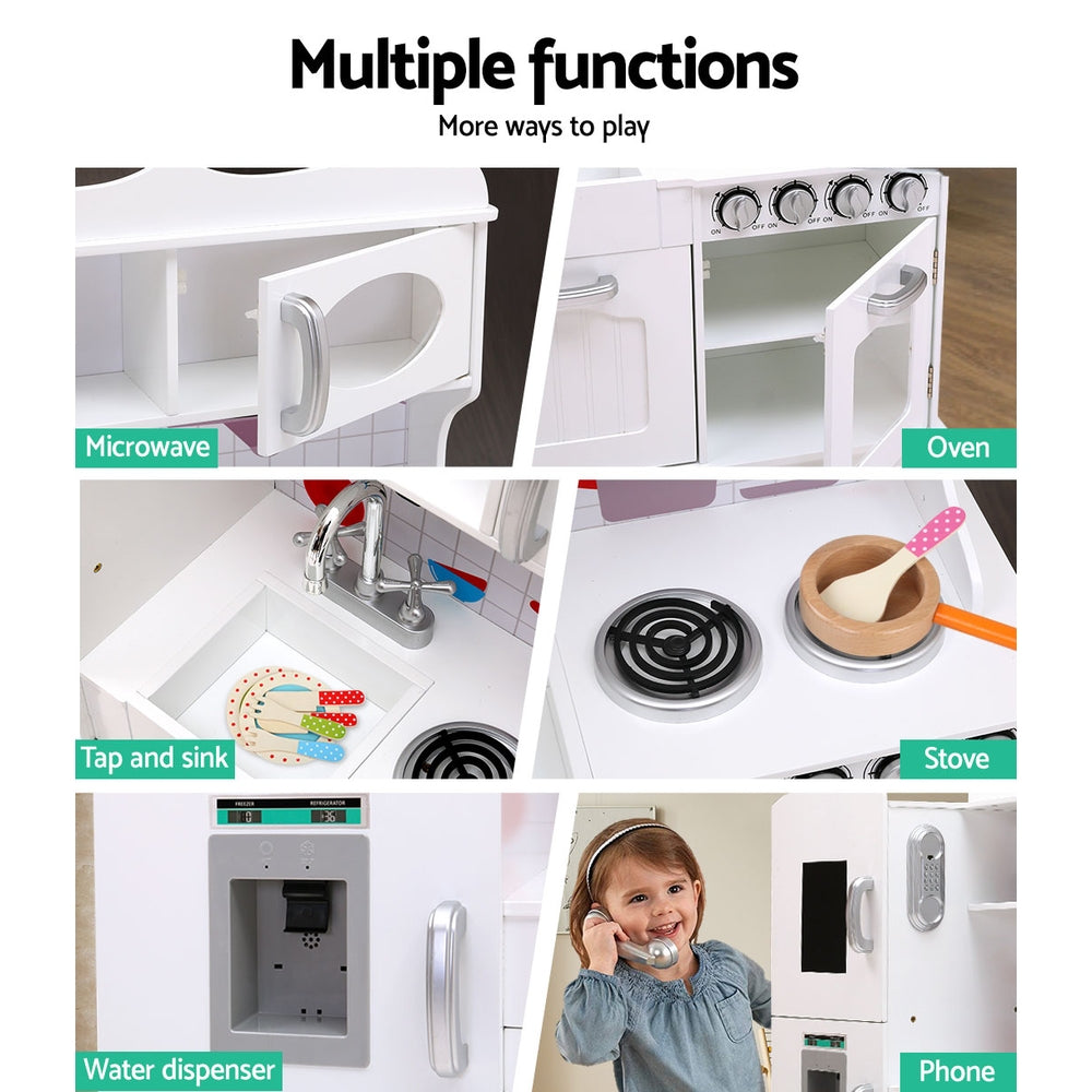 Kids Wooden Kitchen Pretend Play Sets Food Cooking Toys Children - White Homecoze