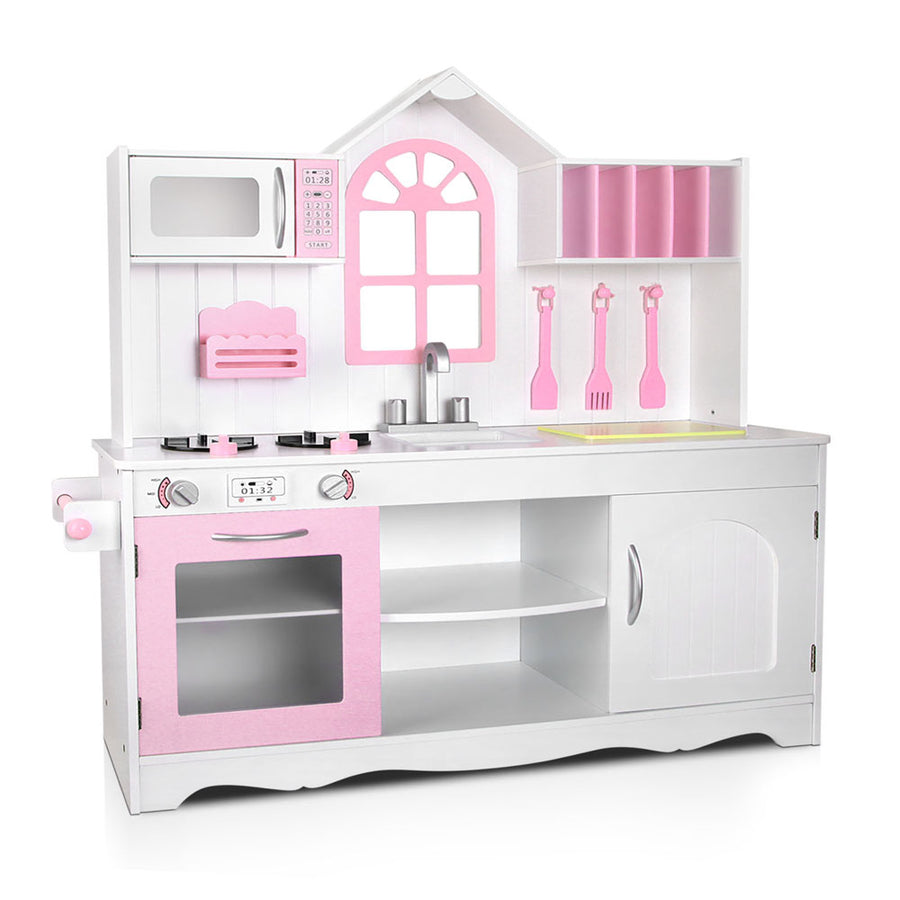Kids Wooden Kitchen Play Set - White & Pink Homecoze