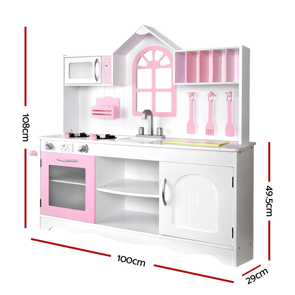 Kids Wooden Kitchen Play Set - White & Pink Homecoze