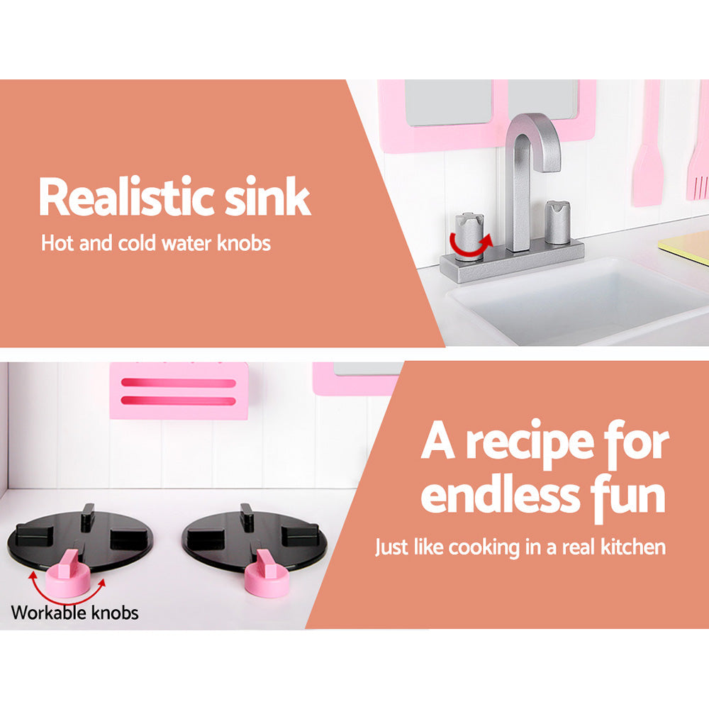 Kids Wooden Kitchen Play Set - White & Pink Homecoze