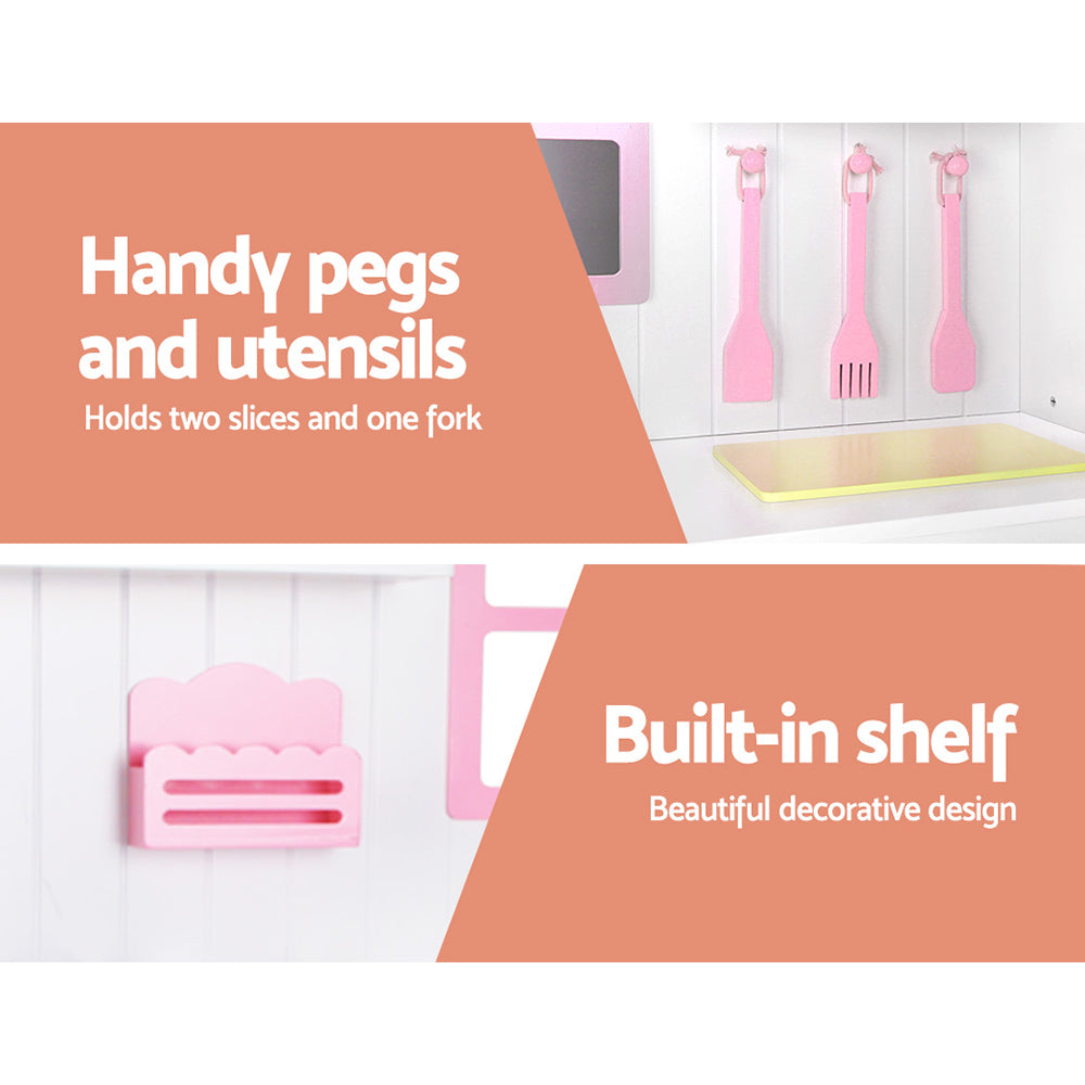 Kids Wooden Kitchen Play Set - White & Pink Homecoze