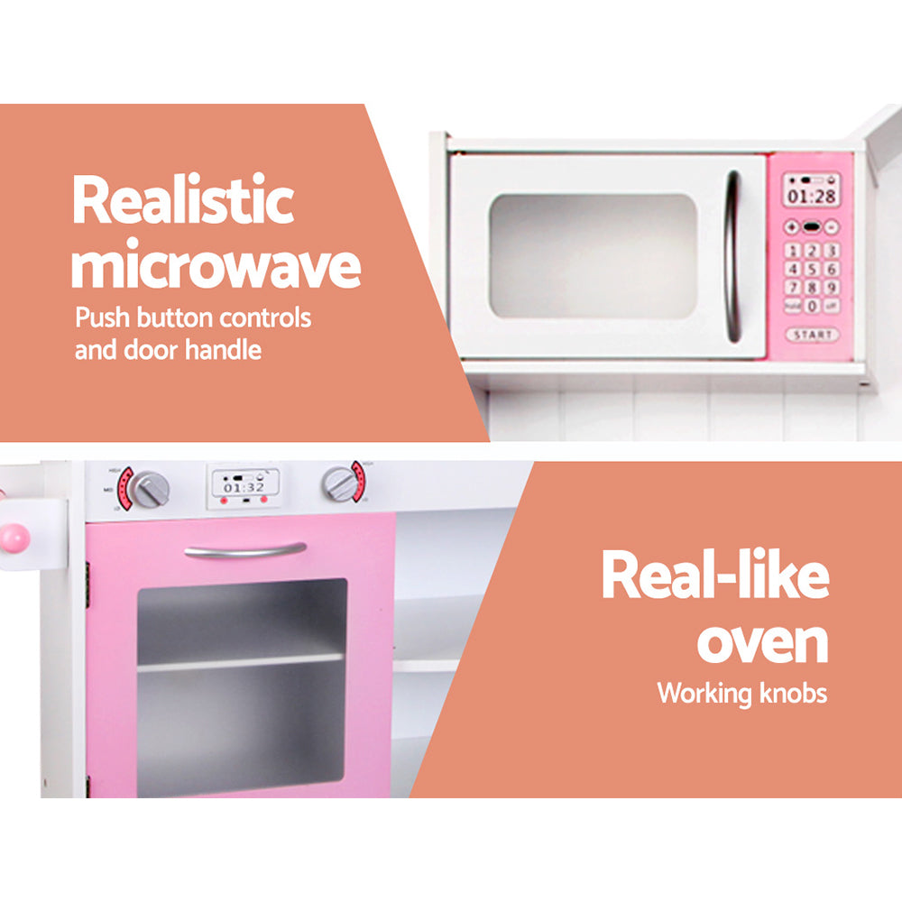 Kids Wooden Kitchen Play Set - White & Pink Homecoze