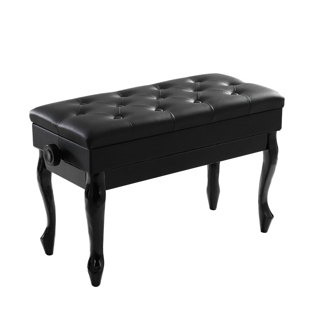 Classic Piano Stool PU Leather Adjustable Height Storage Seat - Black