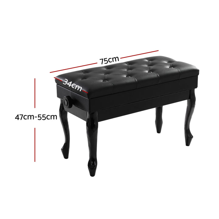 Classic Piano Stool PU Leather Adjustable Height Storage Seat - Black