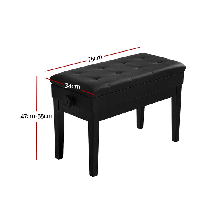 Piano Stool PU Leather Storage Bench Adjustable Height Seat - Black