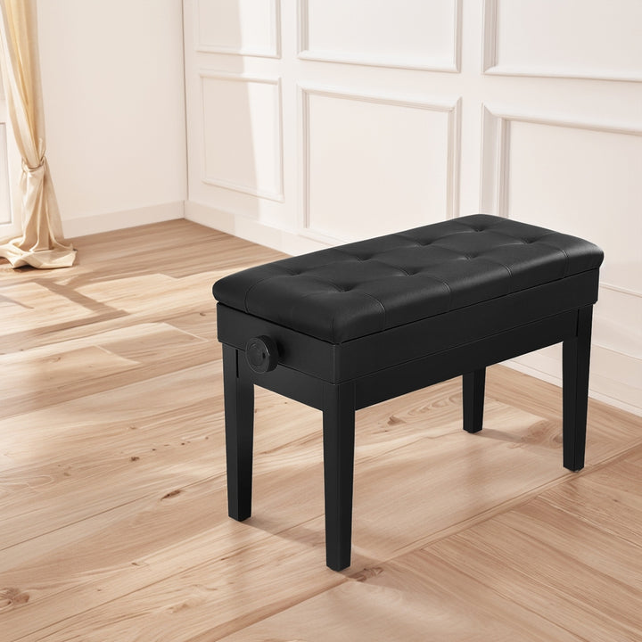 Piano Stool PU Leather Storage Bench Adjustable Height Seat - Black