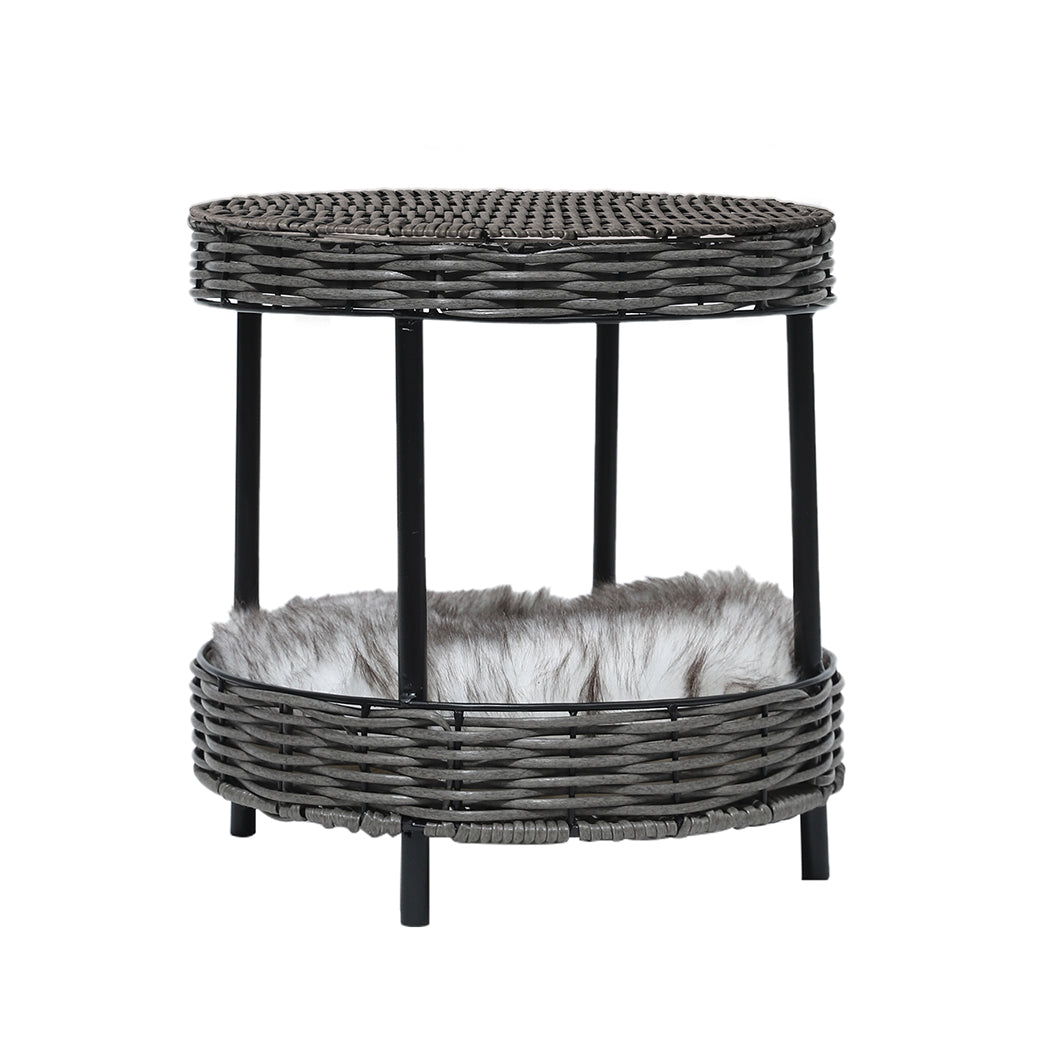Wicker Basket Elevated Cats Pet Bed Modern 2 Tier Side Table Design Homecoze
