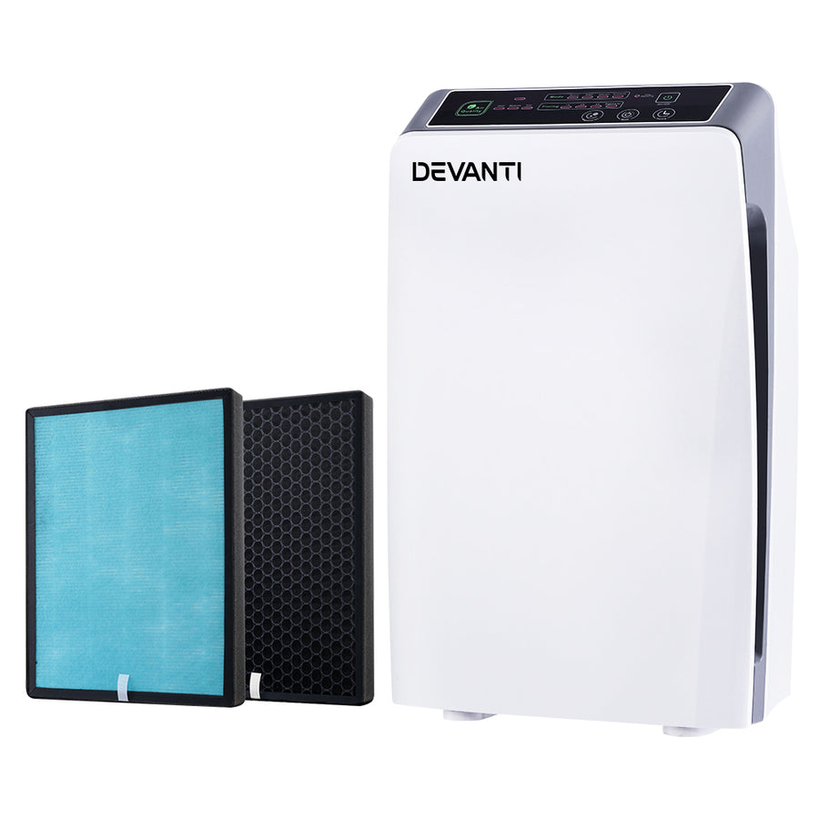 Air Purifier Up to 30㎡ Room with Spare Active Carbon HEPA Filtered Air Cleaner - White Homecoze