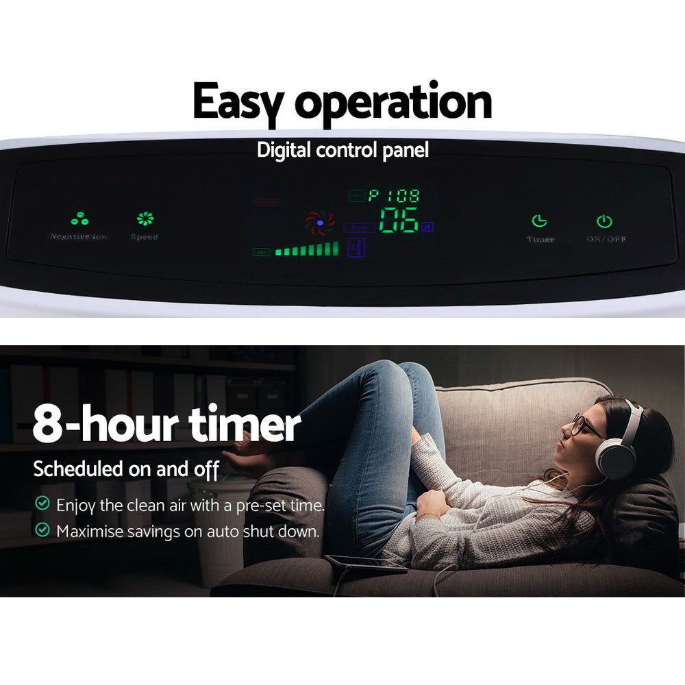 30㎡ Air Purifier with Ioniser HEPA & Carbon Activated Allergen Odour & Pollutant Filtration Homecoze