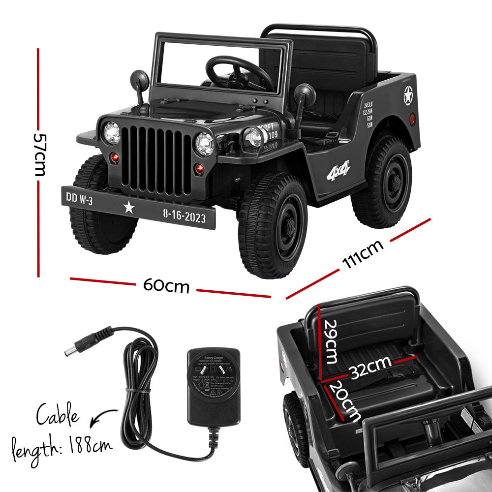 Kids Ride On Car Off Road Military Toy Cars 12V Black Homecoze