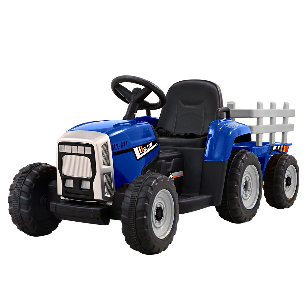 Ride On Car Tractor Trailer Toy Kids Electric Cars 12V Battery Blue Homecoze