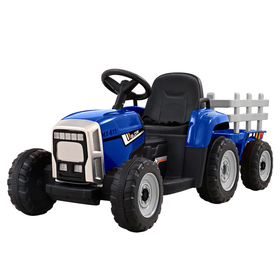 Ride On Car Tractor Trailer Toy Kids Electric Cars 12V Battery Blue Homecoze