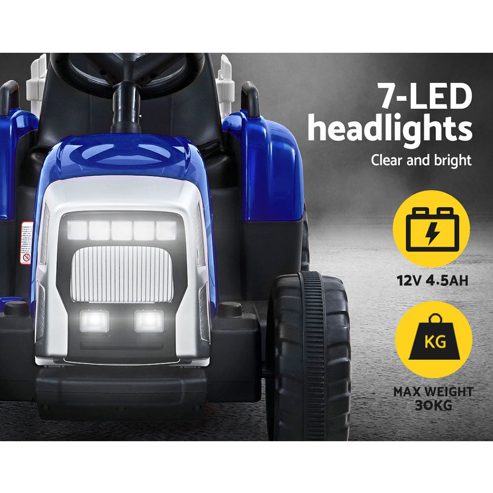 Ride On Car Tractor Trailer Toy Kids Electric Cars 12V Battery Blue Homecoze