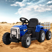 Ride On Car Tractor Trailer Toy Kids Electric Cars 12V Battery Blue Homecoze