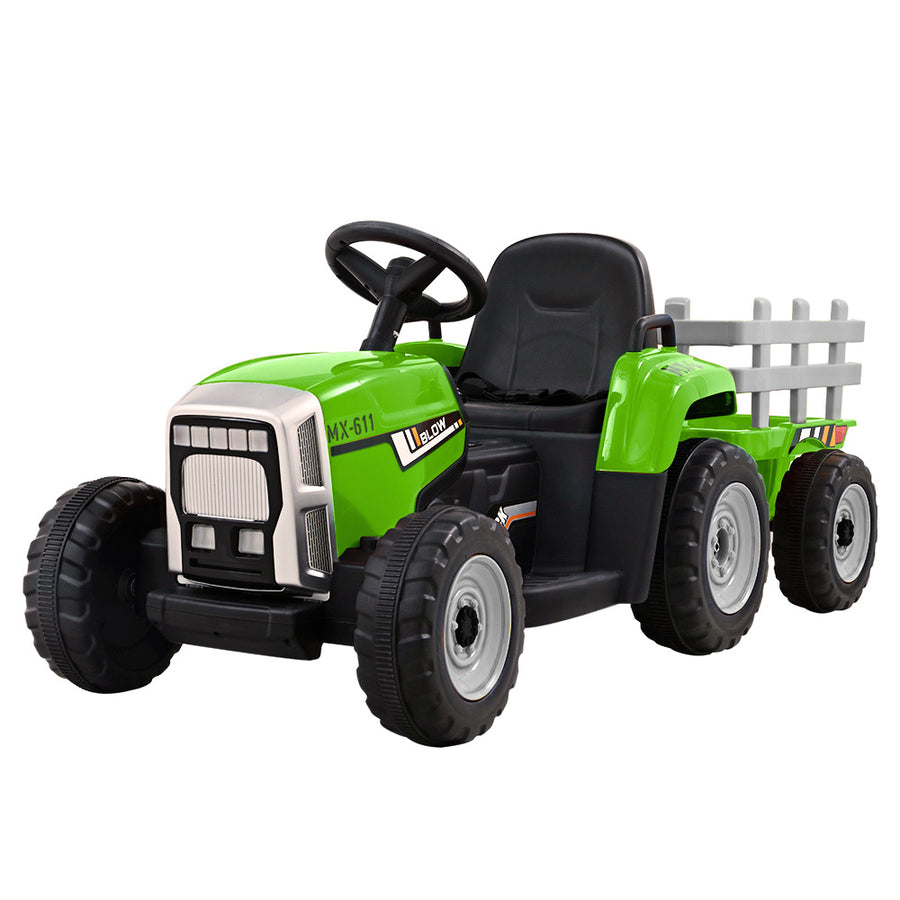 Ride On Car Tractor Trailer Toy Kids Electric Cars 12V Battery Green Homecoze