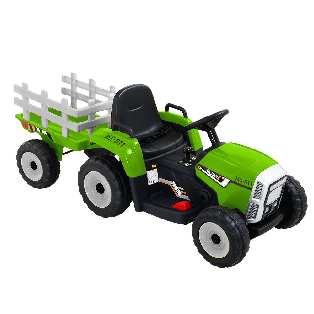 Ride On Car Tractor Trailer Toy Kids Electric Cars 12V Battery Green Homecoze