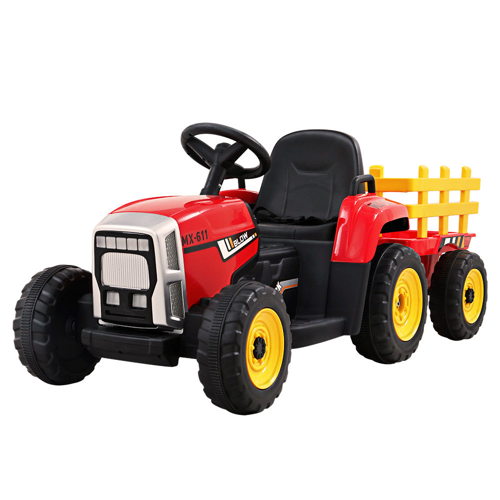 Ride On Car Tractor Trailer Toy Kids Electric Cars 12V Battery Red Homecoze