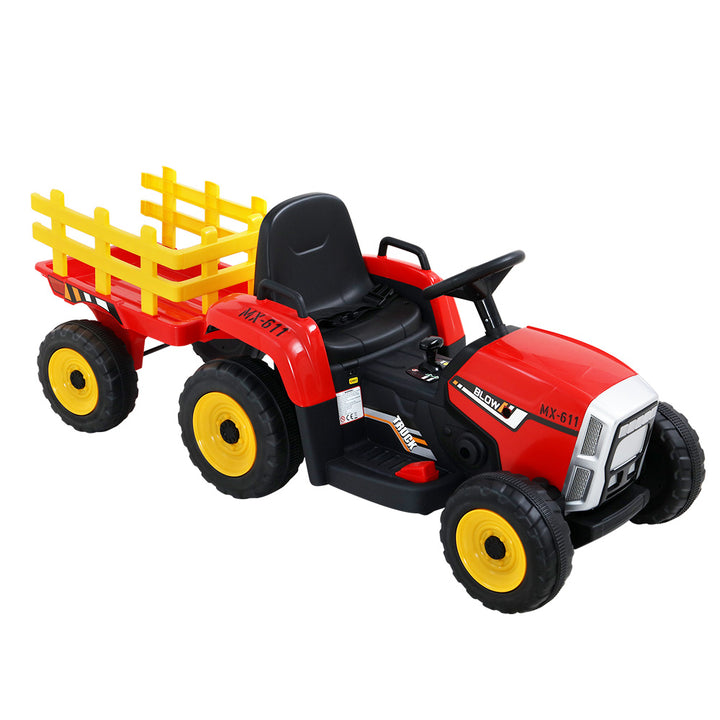 Ride On Car Tractor Trailer Toy Kids Electric Cars 12V Battery Red Homecoze