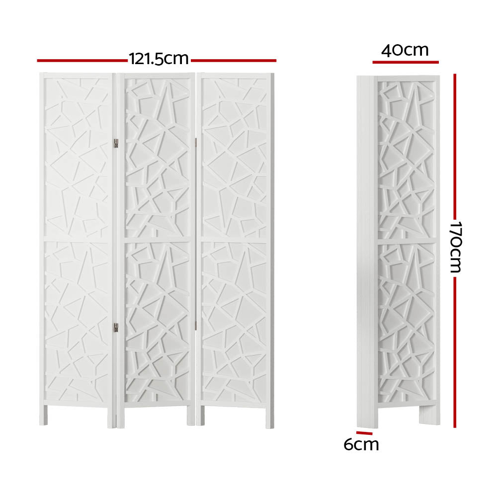 3 Clover Panel Pine Wood Room Divider Privacy Screen - White Homecoze
