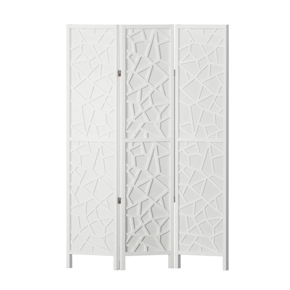 3 Clover Panel Pine Wood Room Divider Privacy Screen - White Homecoze
