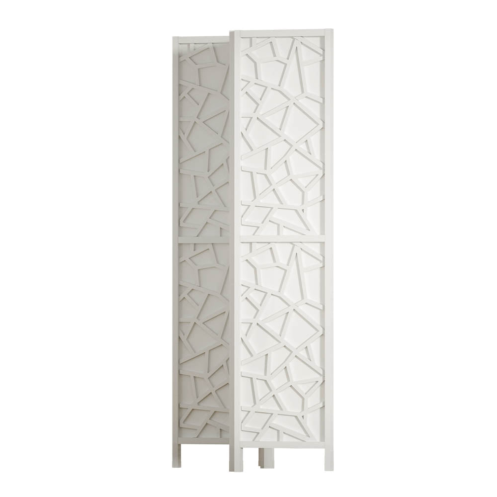 3 Clover Panel Pine Wood Room Divider Privacy Screen - White Homecoze