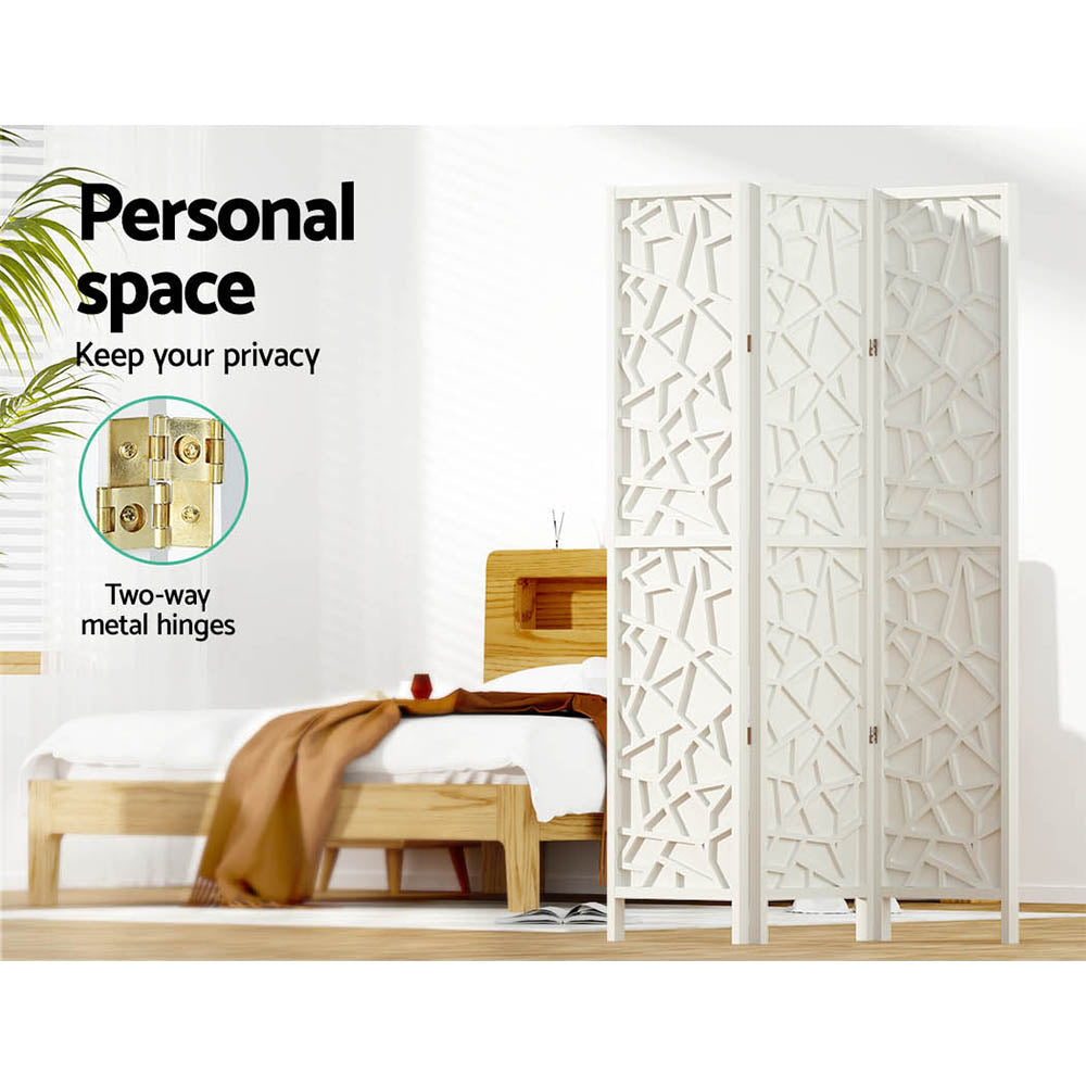 3 Clover Panel Pine Wood Room Divider Privacy Screen - White Homecoze